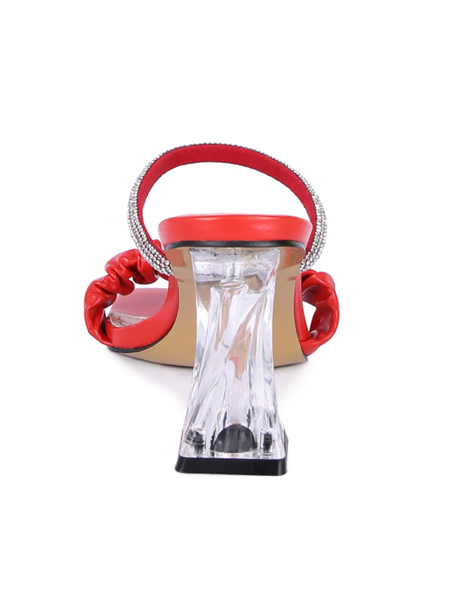Red Clear Heel Rhinestone Sandals