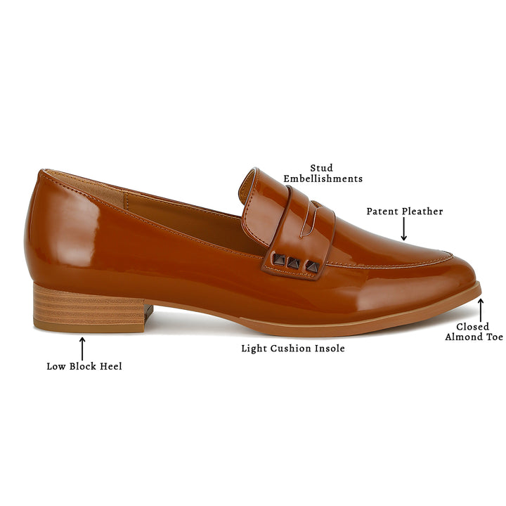 patent pleather penny loafers#color_tan