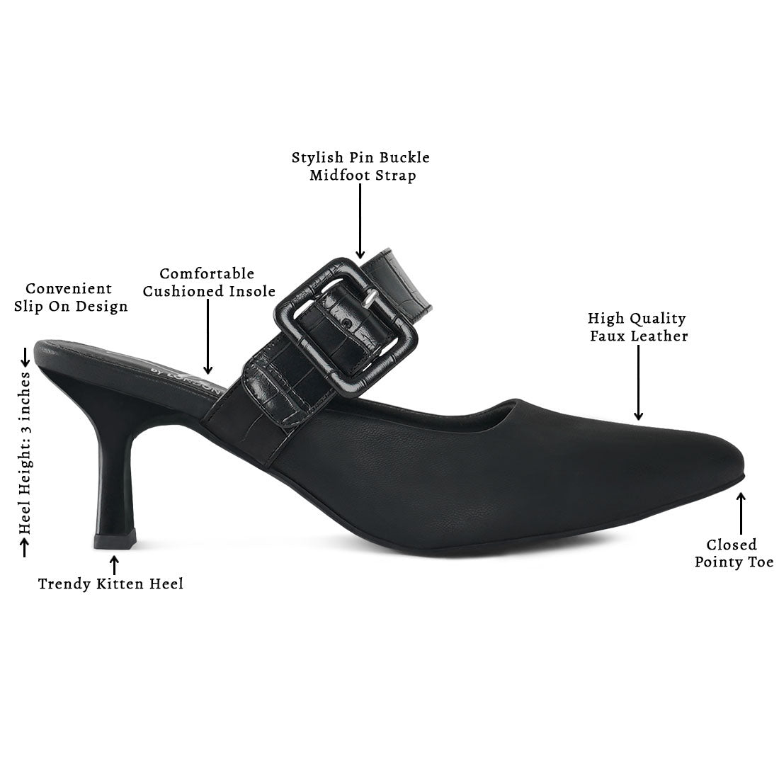 london rag women croco buckle strap detail mules#color_black