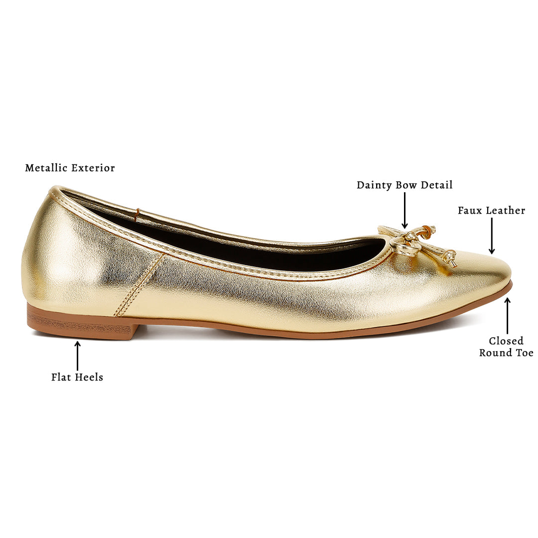 bow detail metallic ballerinas#color_gold