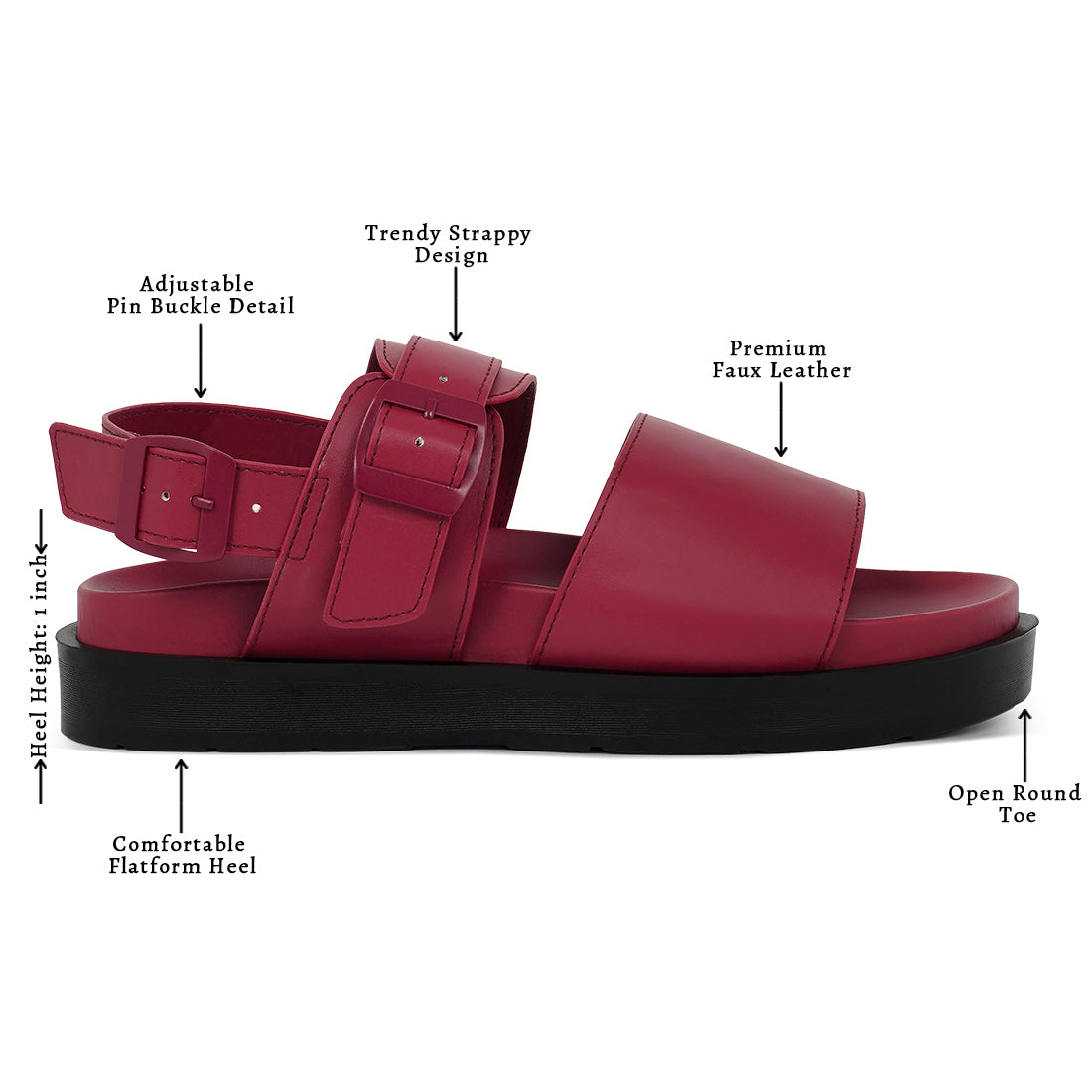 women pin buckle flatform sandals#color_burgundy