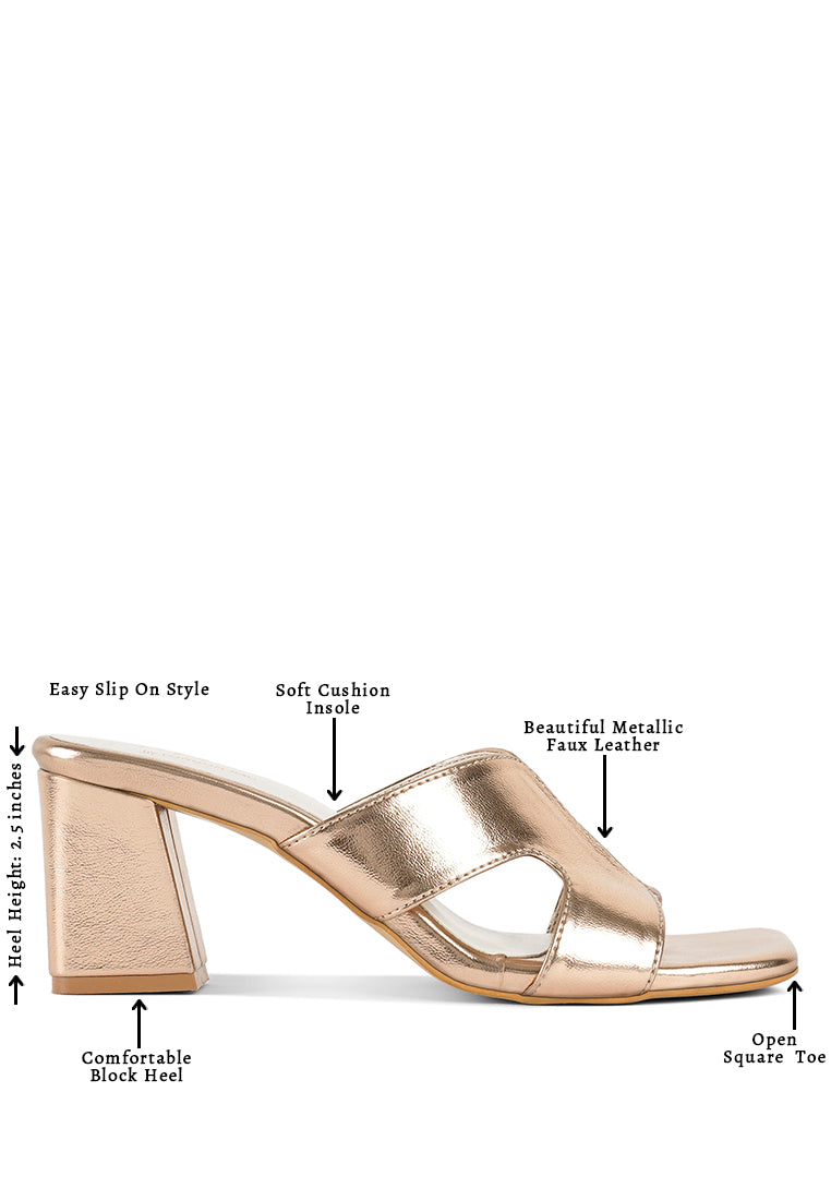 Women Metallic Faux Leather Slip On Sandals