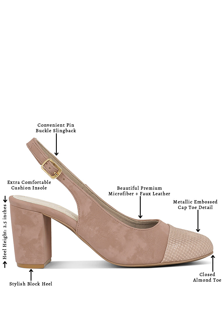 Women Pin Buckle Metallic Toe Cap Heels