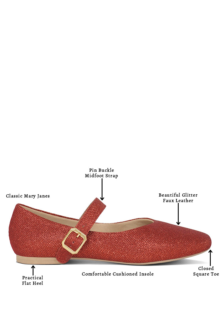 Women Pin Buckle Glitter Flat Ballerina