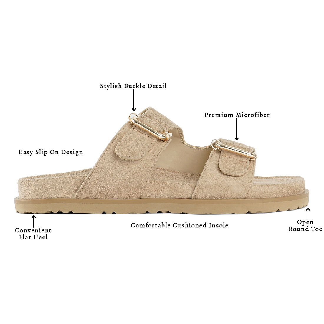 women microfiber buckle detail sandals#color_beige