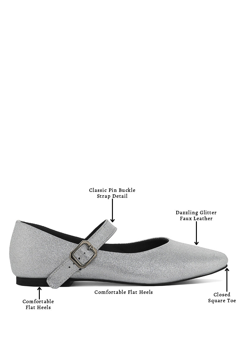 Women Pin Buckle Glitter Flat Ballerina