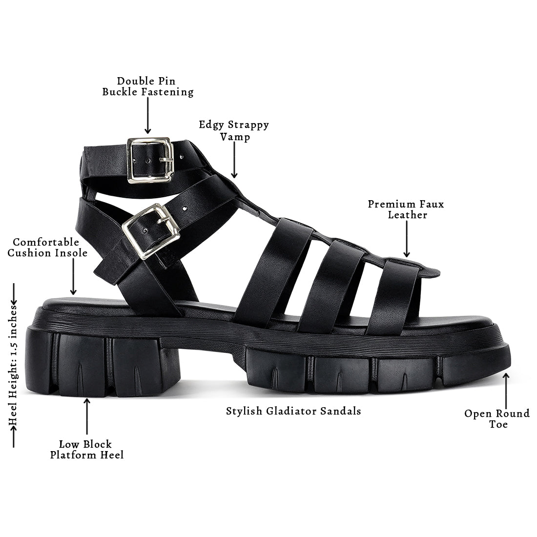 women faux leather gladiator sandals#color_black