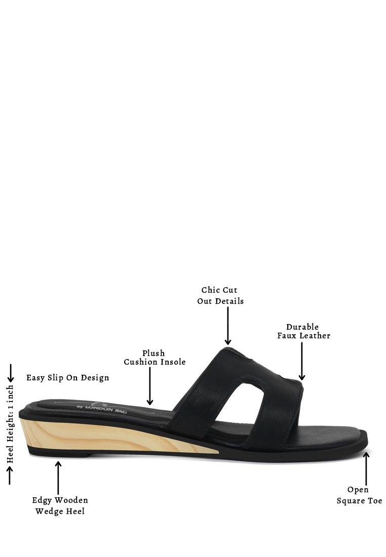 Women Faux Leather Wooden Heel Mules