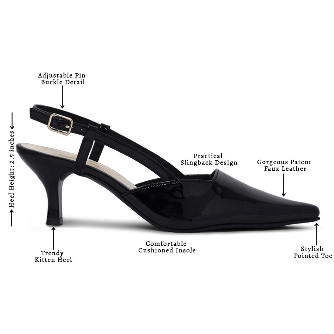women patent faux leather slingback heels#color_black