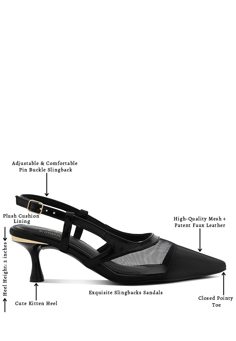 Women Pointy Toe Kitten Heel Slingbacks