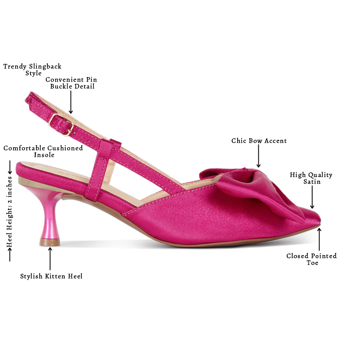 london rag women bow detail slingback sandals#color_fuchsia