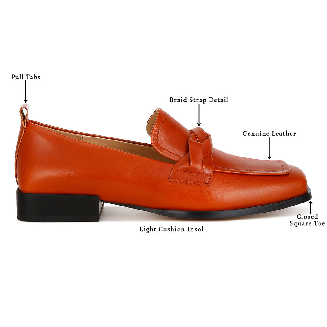 genuine leather braided loafers#color_cognac