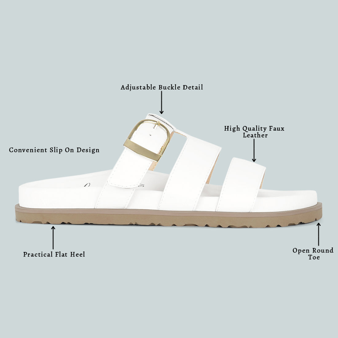 women strappy faux leather slip on flats#color_white