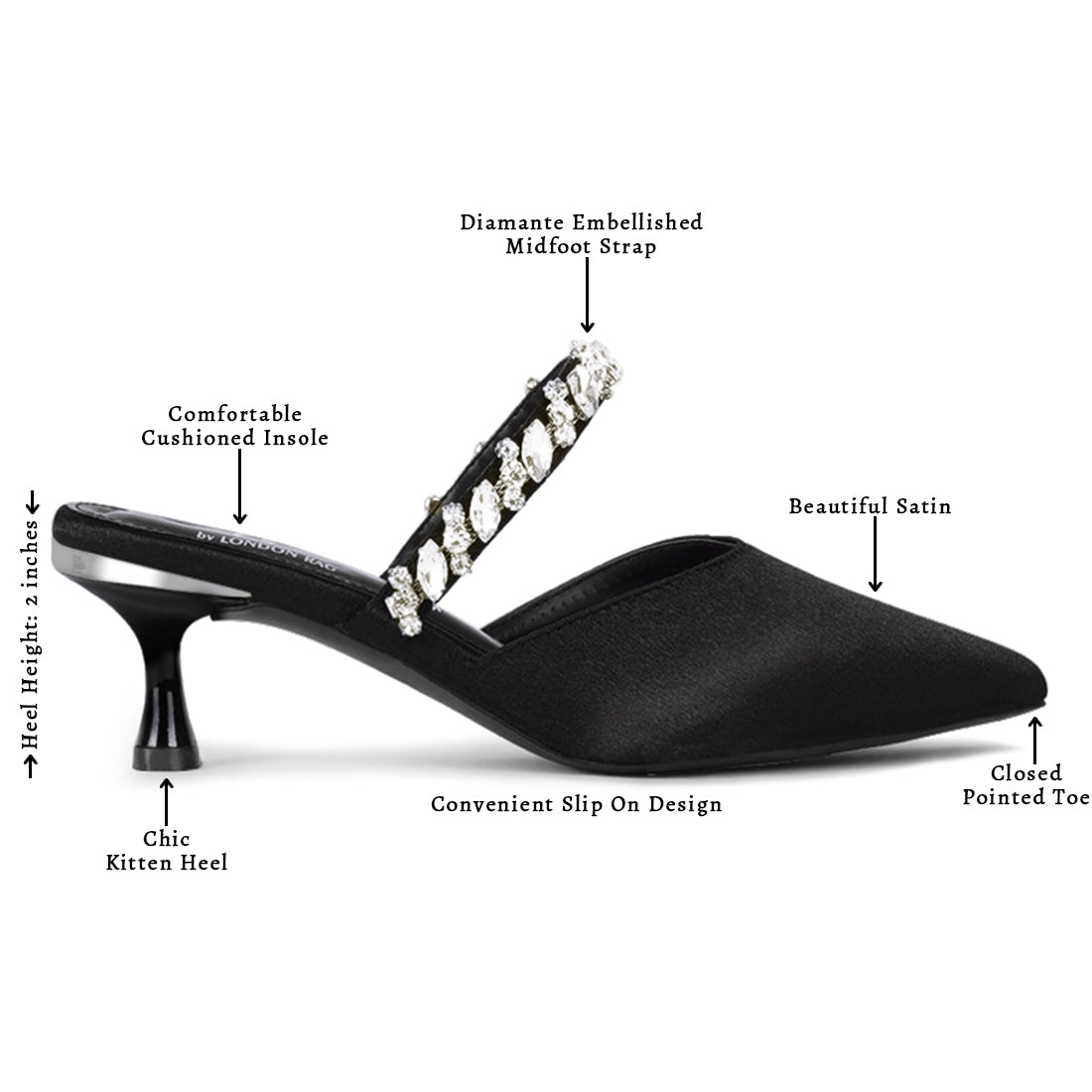 london rag women diamante embellished strap mules#color_black