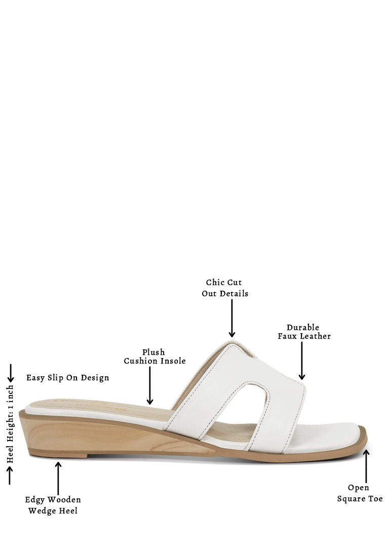 Women Faux Leather Wooden Heel Mules