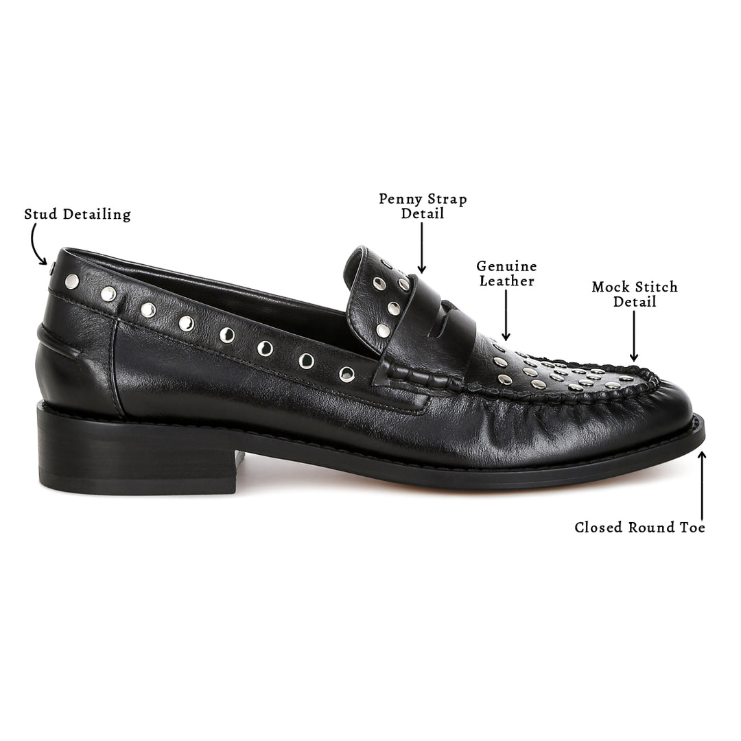 studs embellished leather loafers
#color_black