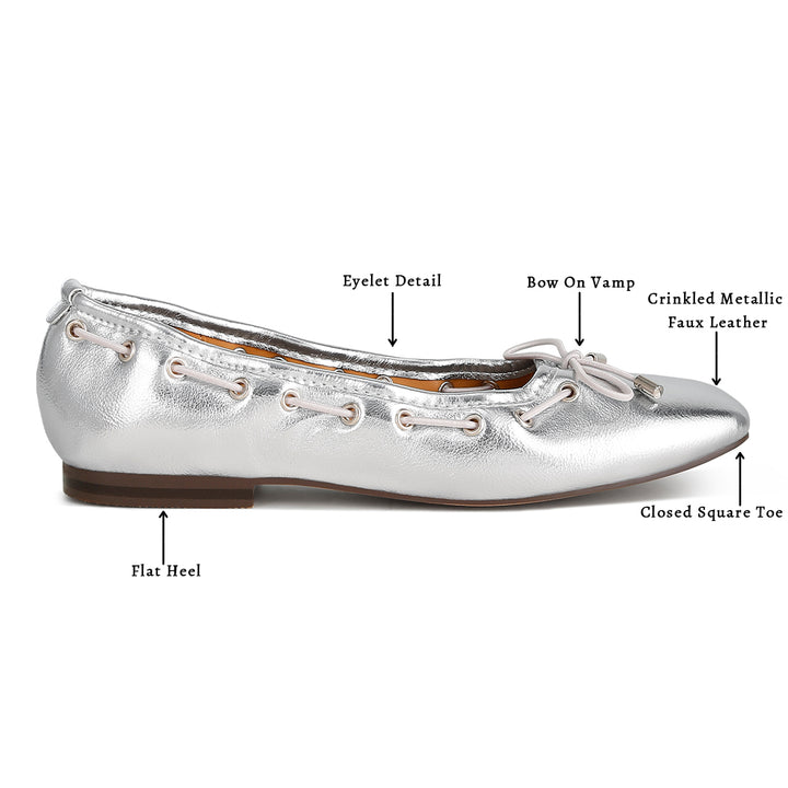 metallic eyelet detail bow ballerinas
#color_silver