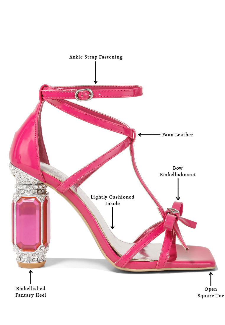 t strap stone encrusted heeled sandal#color_fuchsia