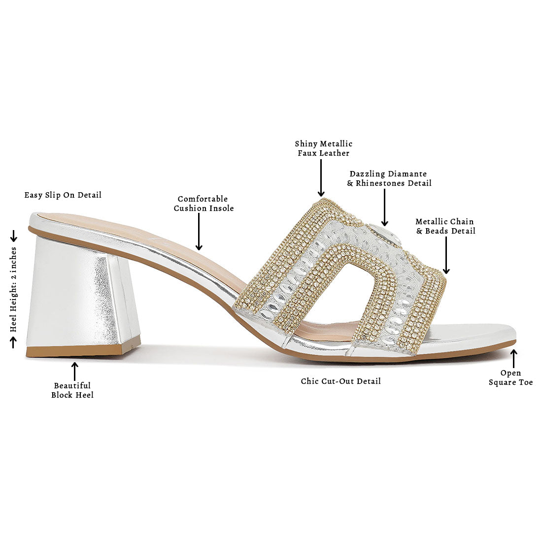 women embellished block heels#color_silver