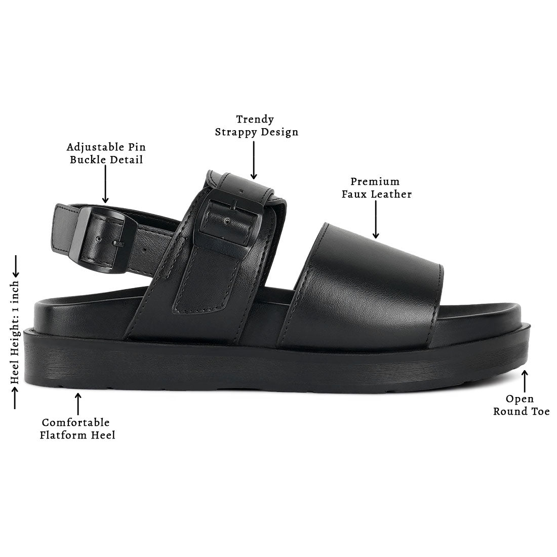 women pin buckle flatform sandals#color_black