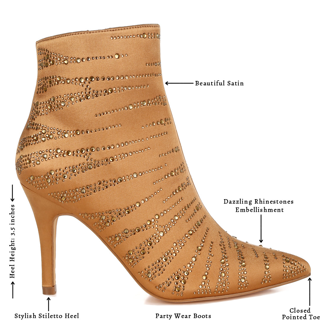 women satin rhinestone ankle party boots#color_brown