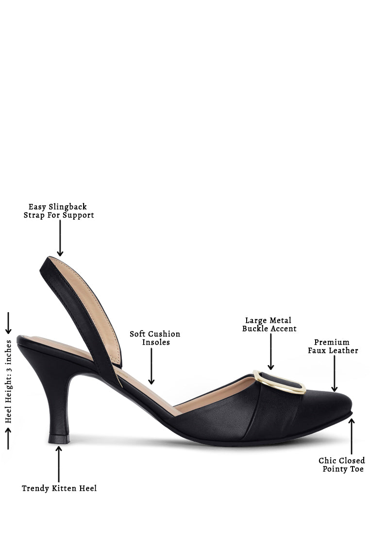 Women Slingback Pointed Toe Kitten Heels