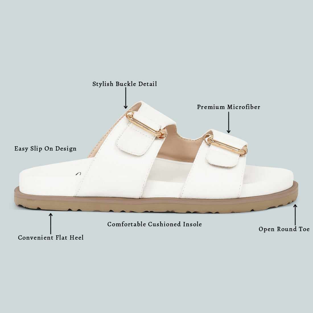 women microfiber buckle detail sandals#color_white