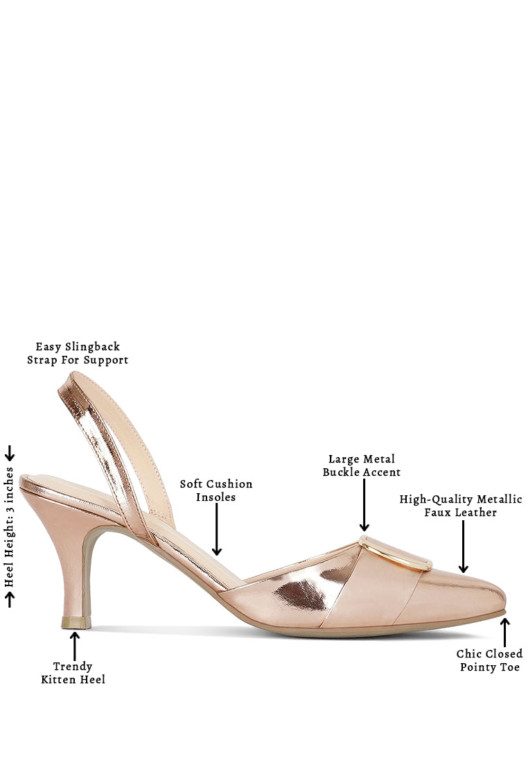 Women Slingback Pointed Toe Kitten Heels