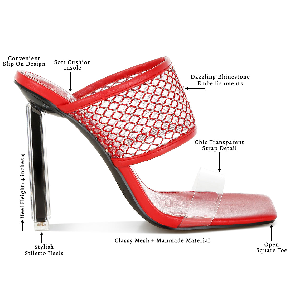 clear embellished square toe heels#color_red