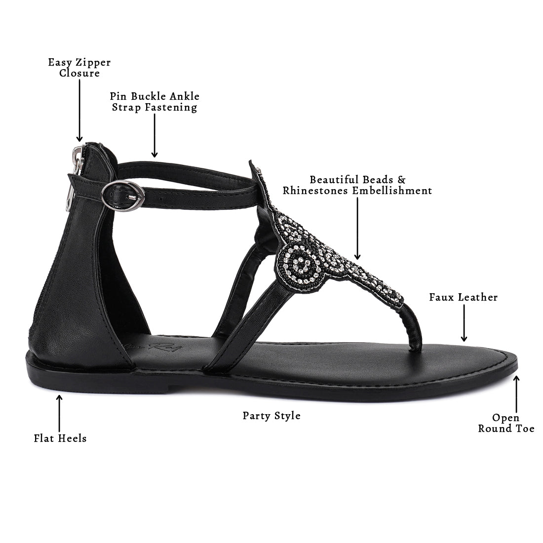 beads and rhinestones flat sandals#color_black