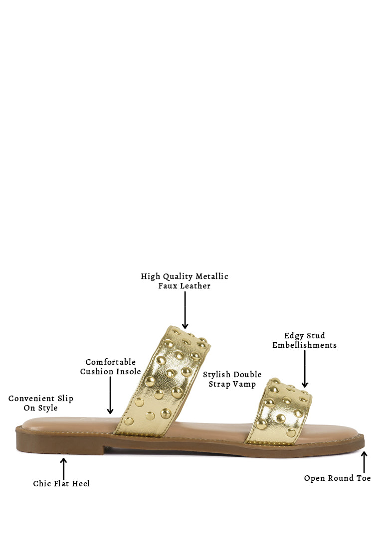 Women Studded Metallic Faux Leather Slip Ons