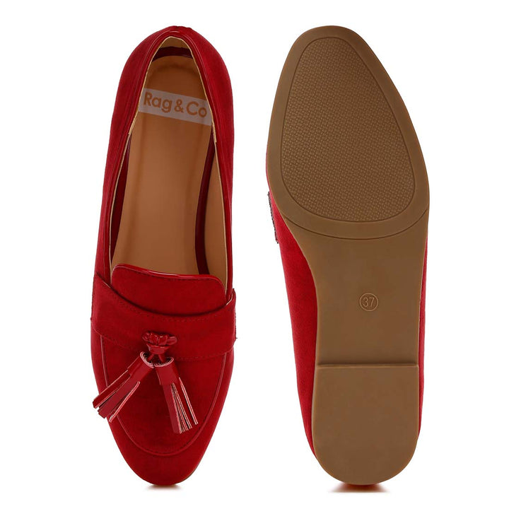 micro suede tassel loafers
#color_red