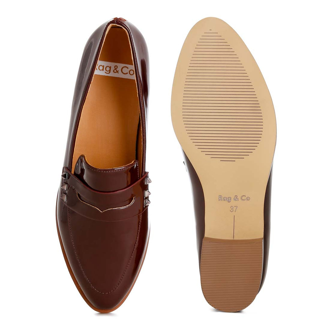 patent pleather penny loafers#color_brown