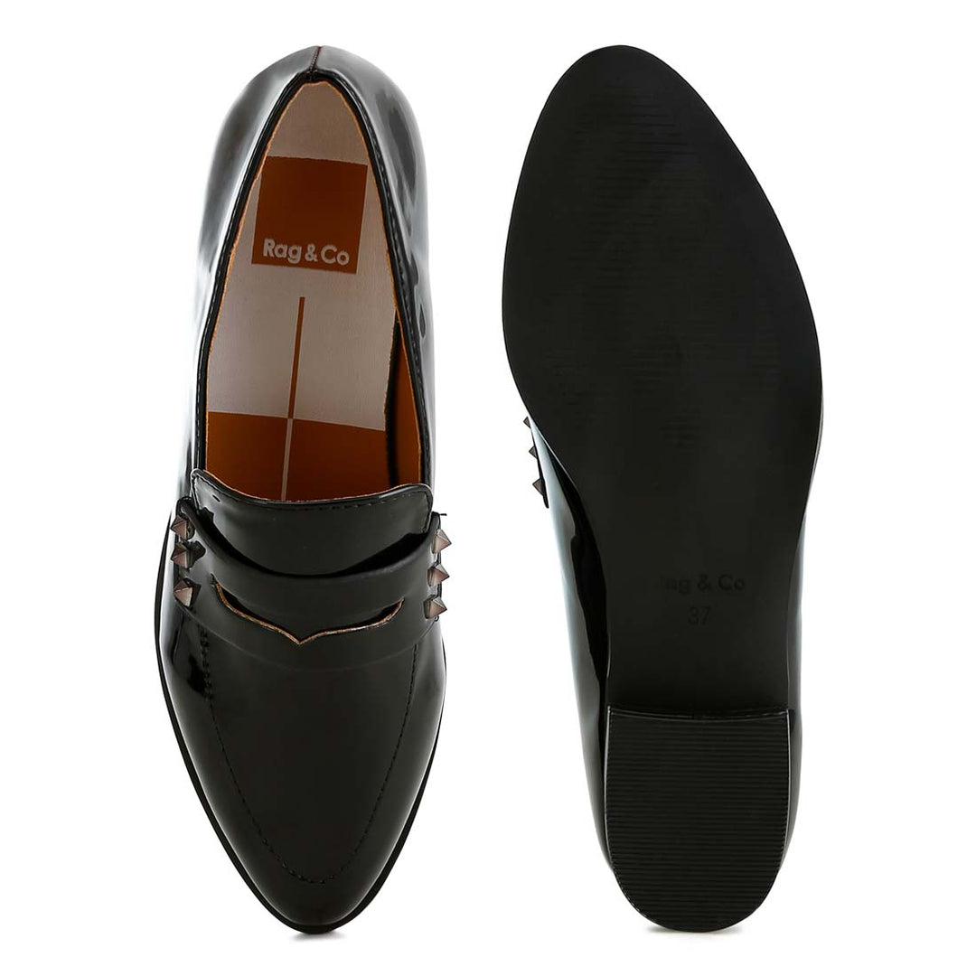 patent pleather penny loafers#color_black