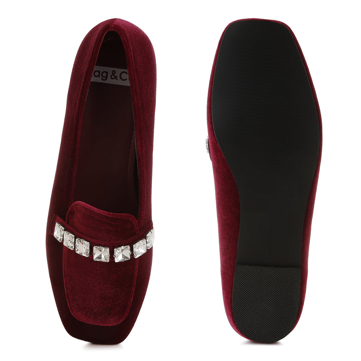 diamante strap velvet loafers
#color_dark-red