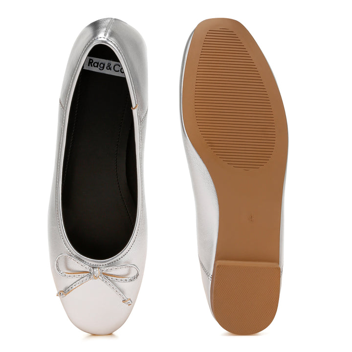 bow detail metallic ballerinas#color_silver