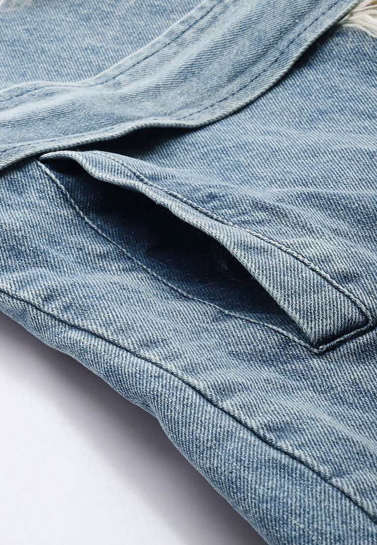 Faux Fur Trim Denim Trench Coat