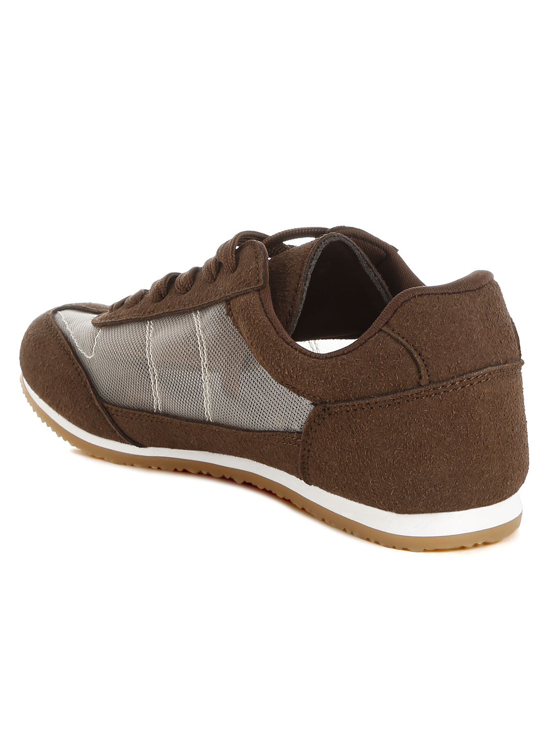 microfiber & mesh sneakers#color_brown