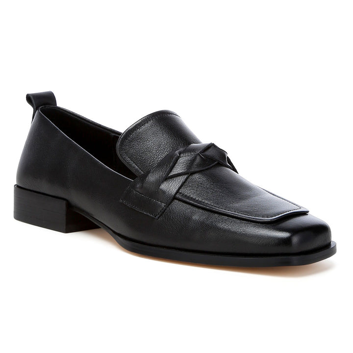 genuine leather braided loafers#color_black