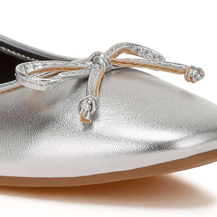 bow detail metallic ballerinas#color_silver