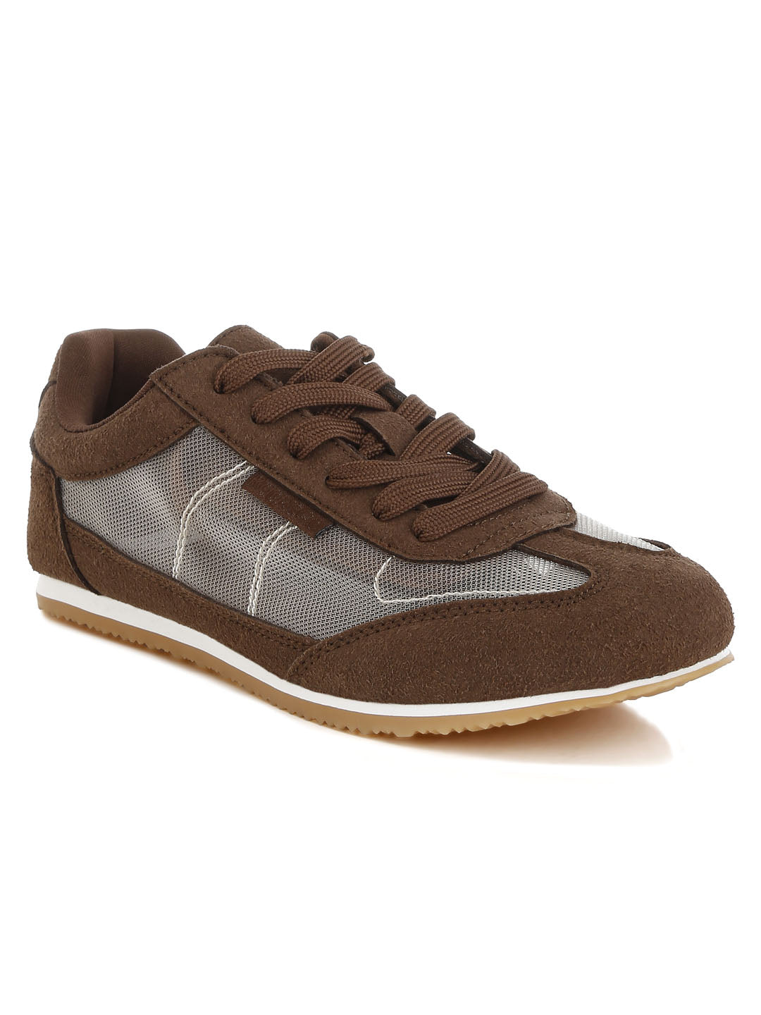 microfiber & mesh sneakers#color_brown