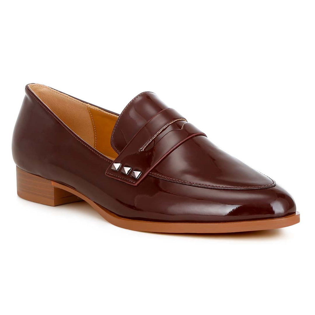 patent pleather penny loafers#color_brown