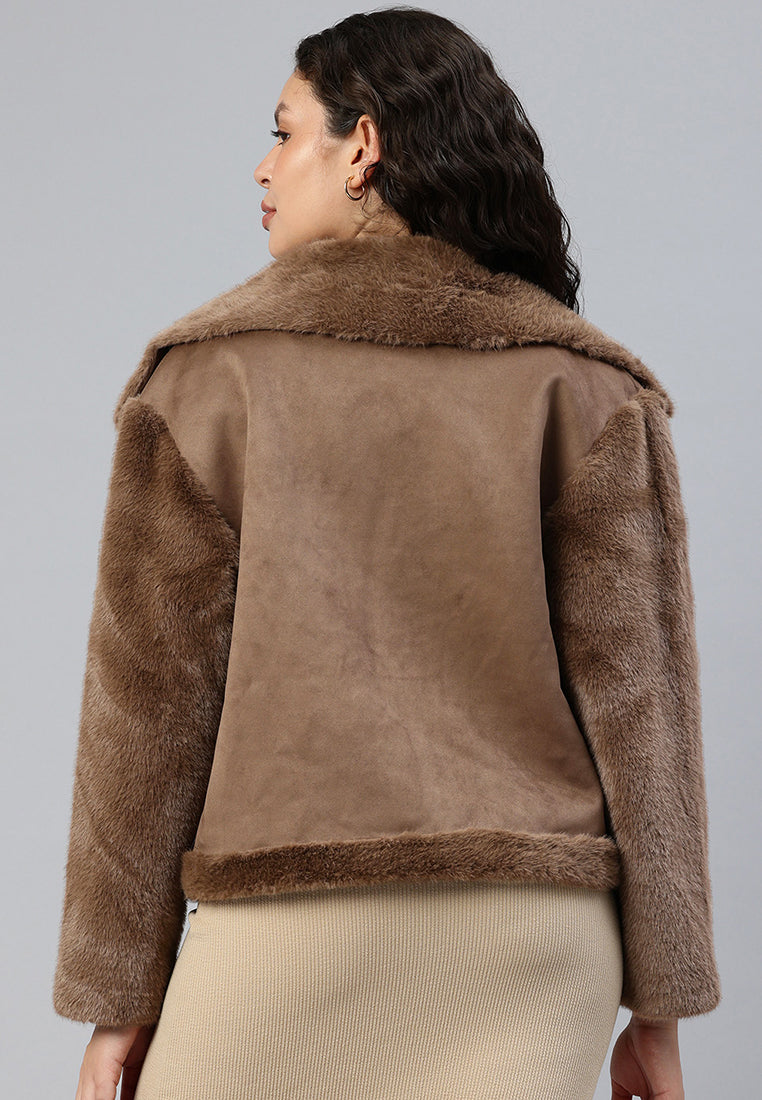 faux fur jacket#color_chocolate