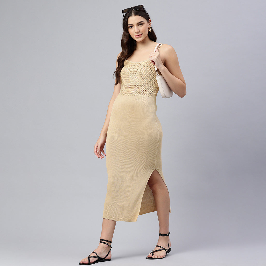 straight side slit dress#color_natural
