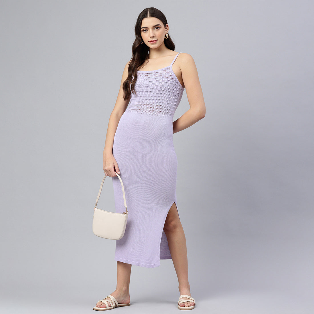 straight side slit dress#color_lilac