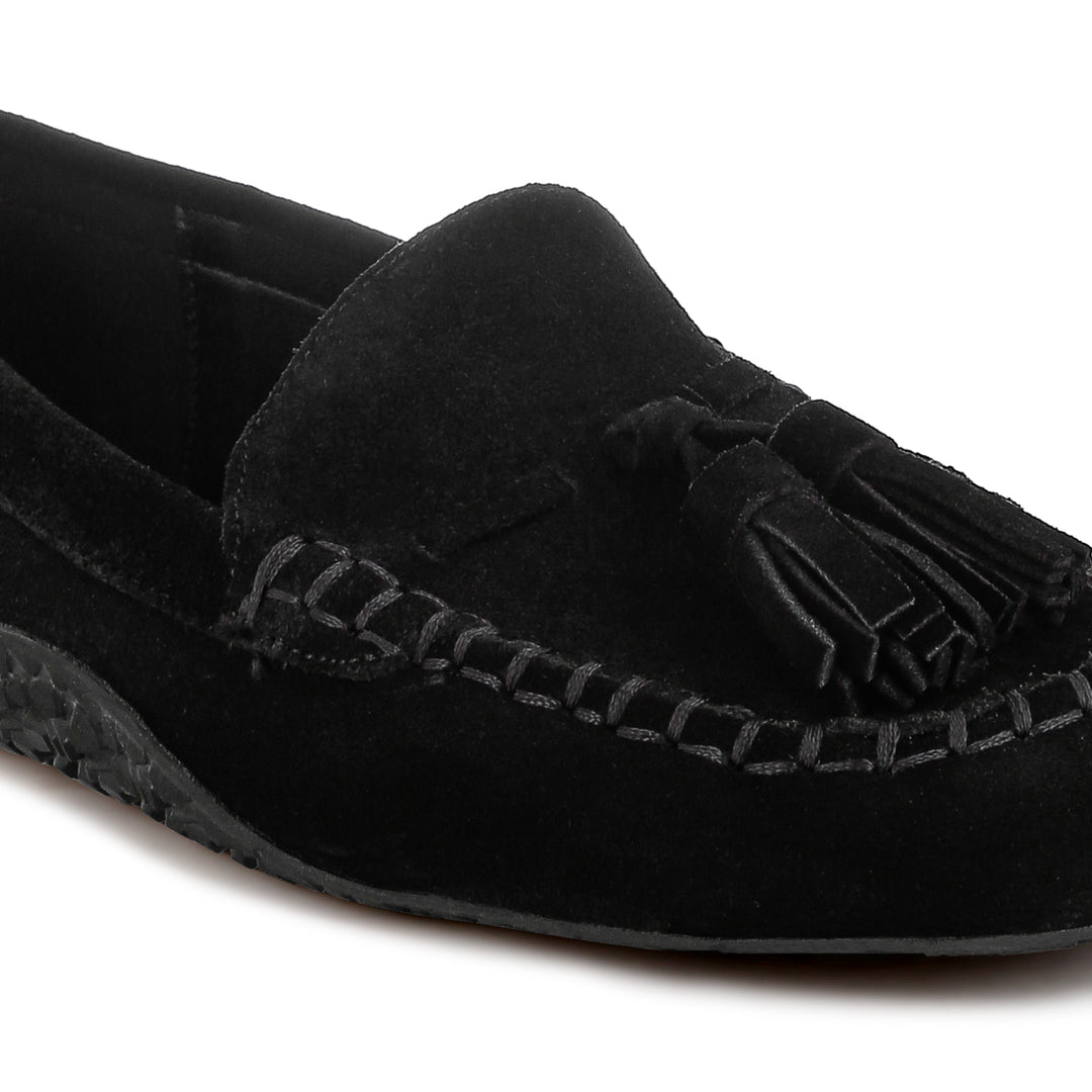 suede round toe tassel loafers
#color_black