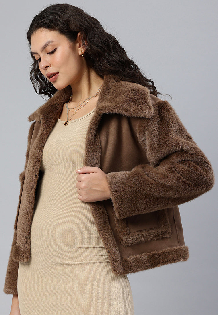 faux fur jacket#color_chocolate
