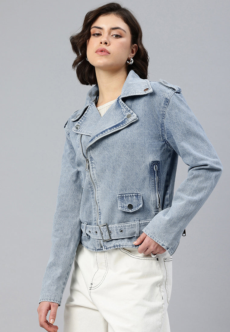 Light Wash Biker Jacket
