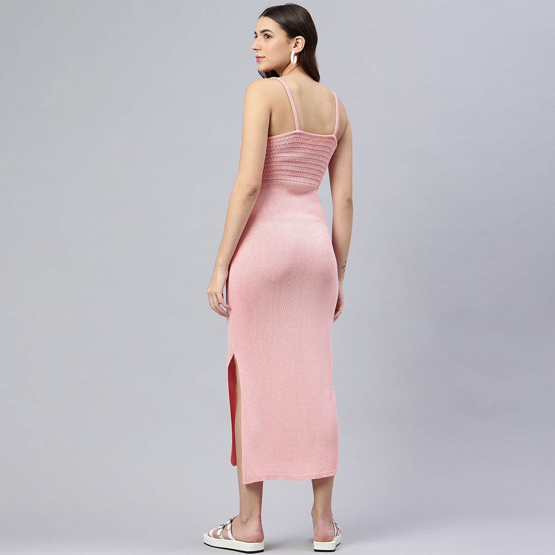 straight side slit dress#color_pink