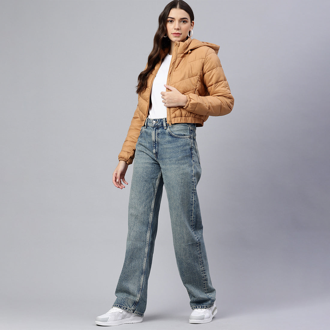 cropped down hooded jacket#color_camel